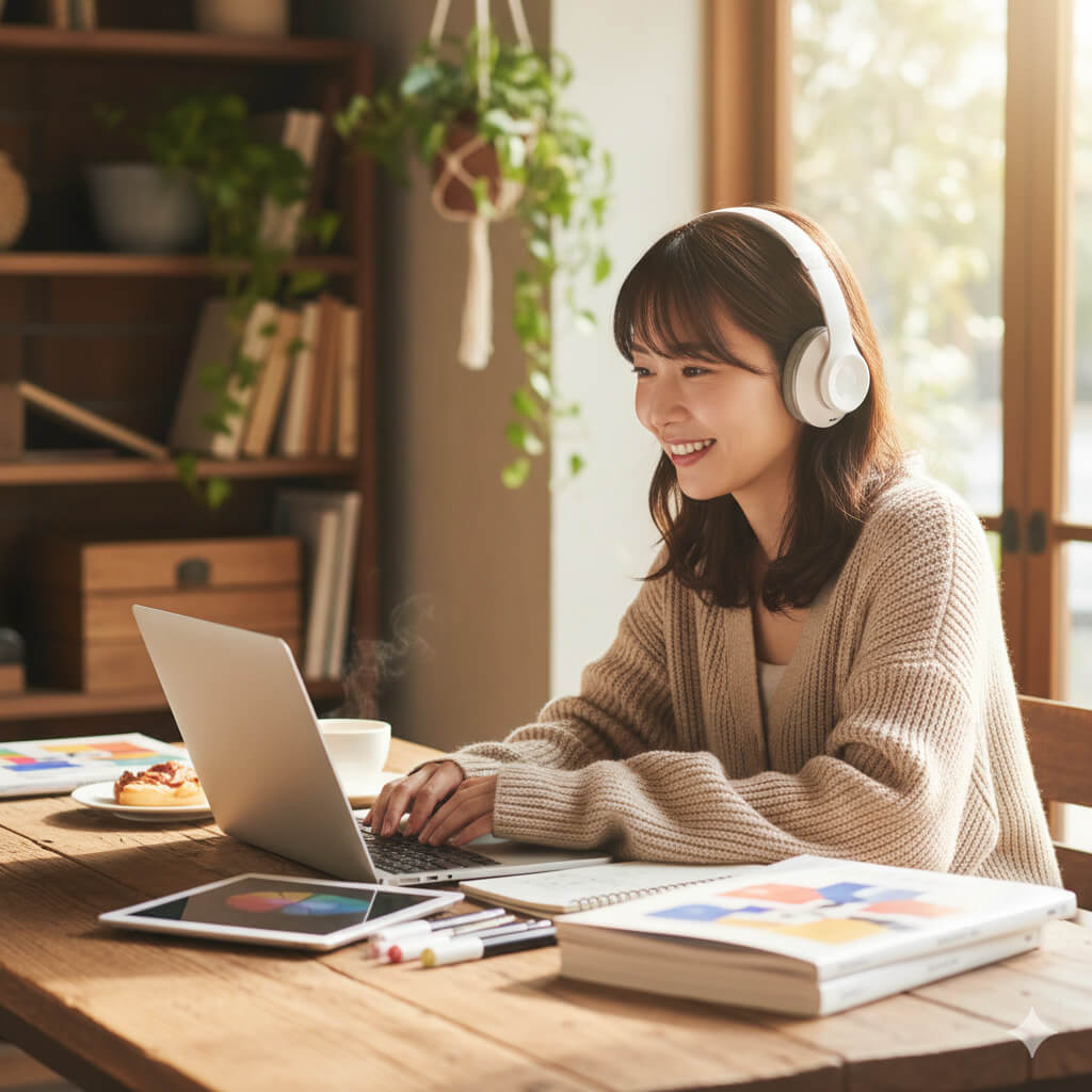 オンラインレッスンを受ける女性