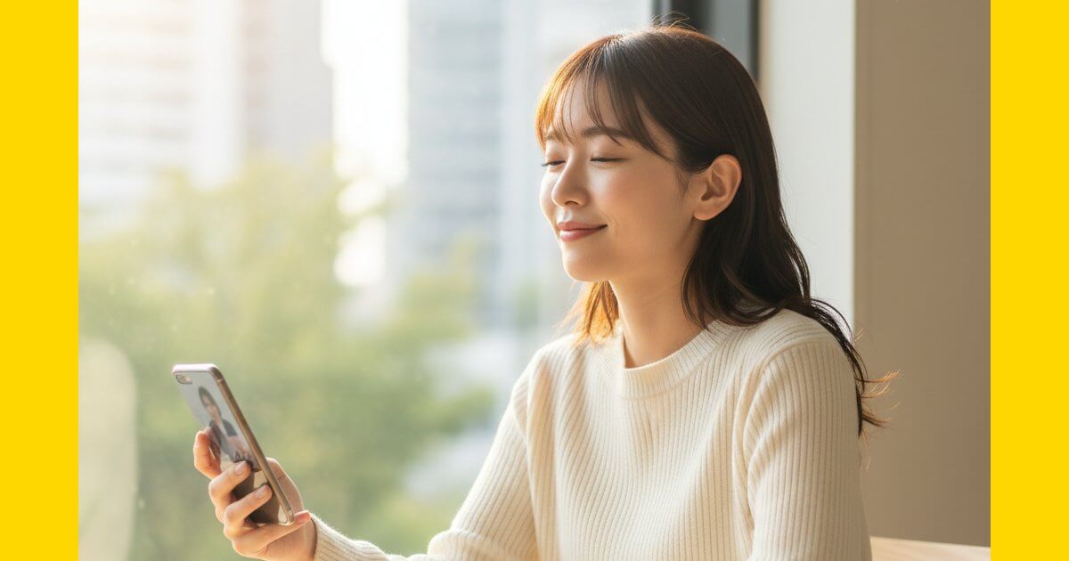 カウンセリング占いRadiantを利用し、悩みが解決して光の中で安堵の表情を浮かべる20代〜40代の女性