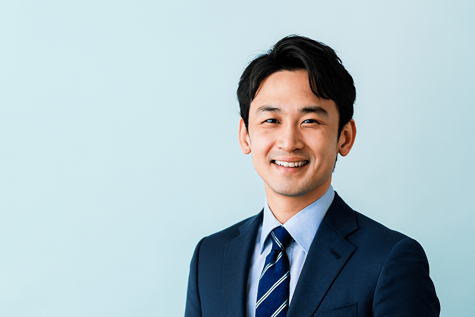 ジール就職エージェントのサービスをイメージさせる、笑顔の若手ビジネスパーソンのポートレート