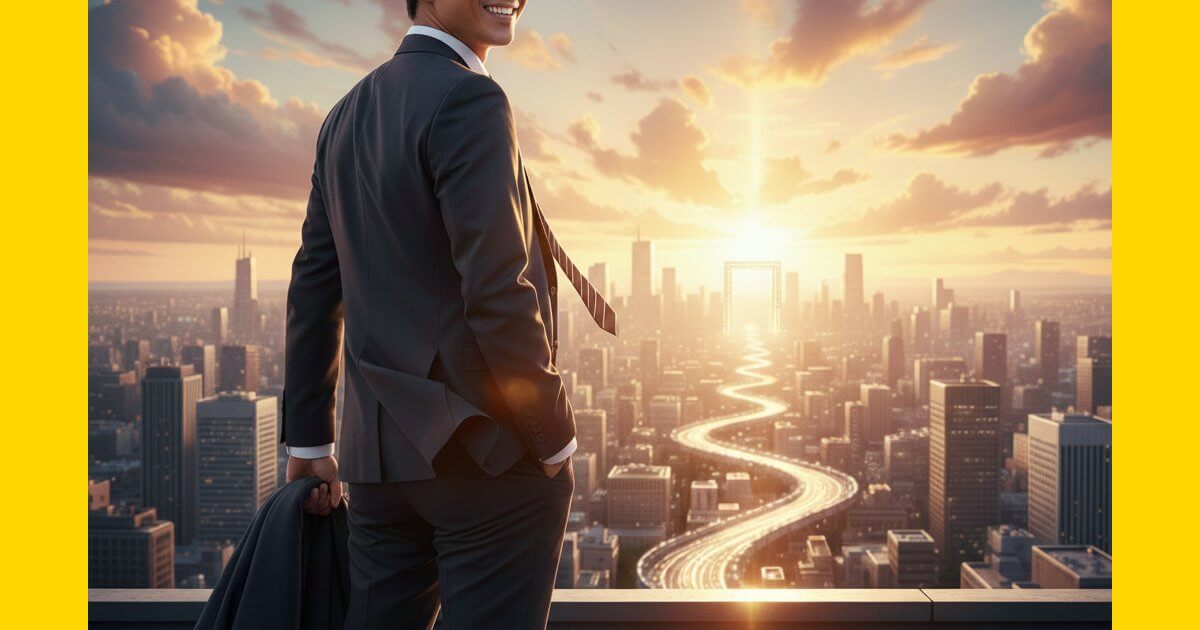 前向きな表情のスーツ姿の男性（サムネイル）