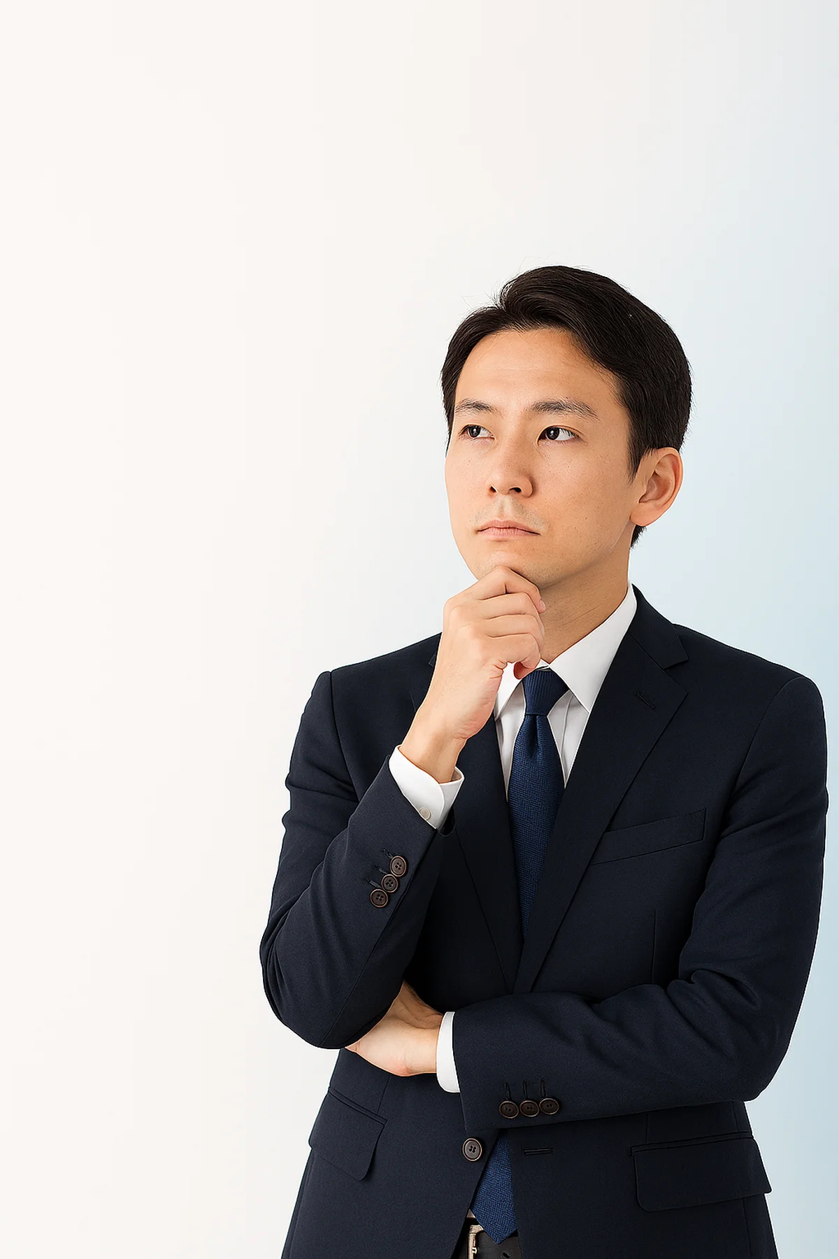 前向きな表情のスーツ姿の男性、退職と転職をイメージしたビジュアル