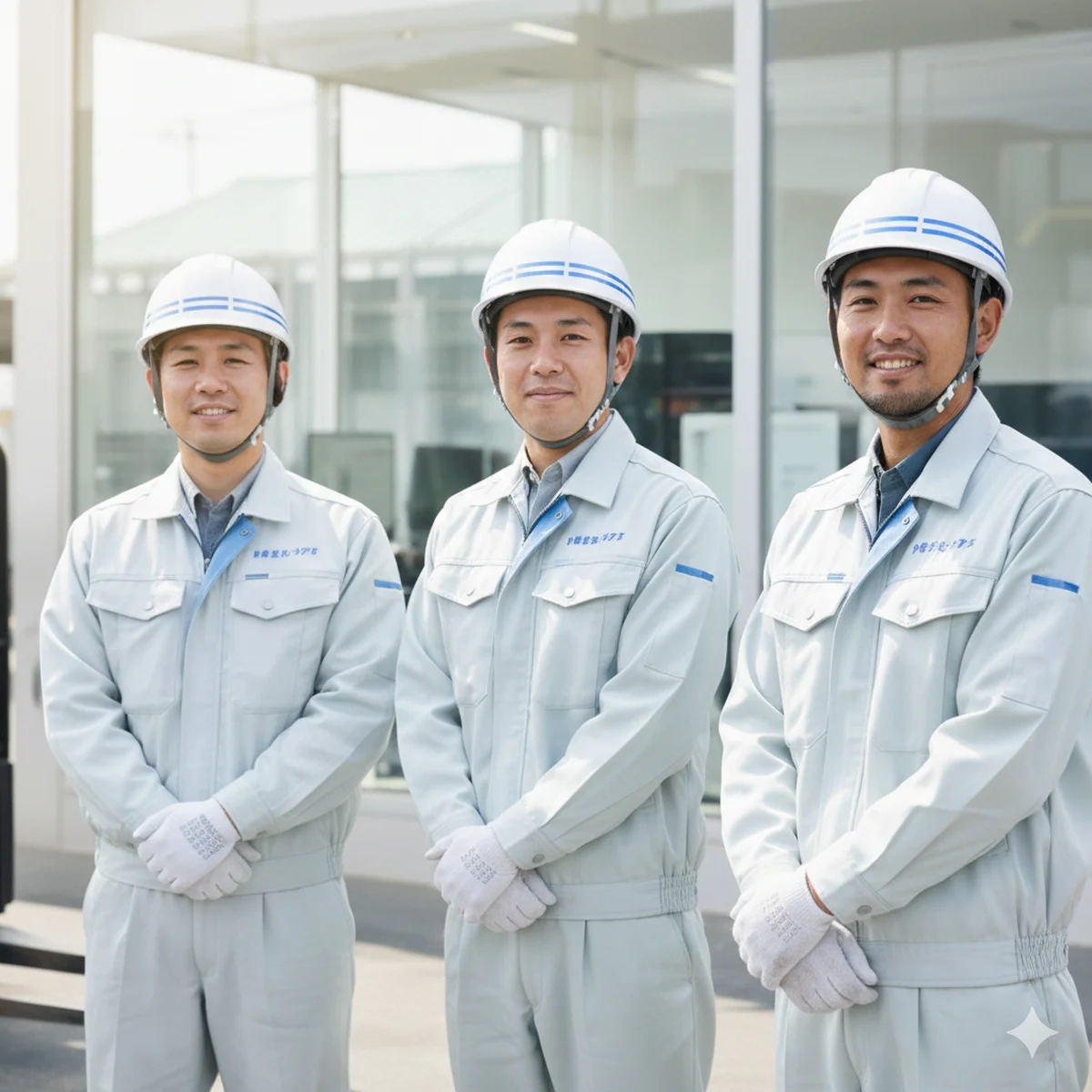 清潔感のある作業服で明るい表情を浮かべるGATEN職に掲載の企業スタッフ