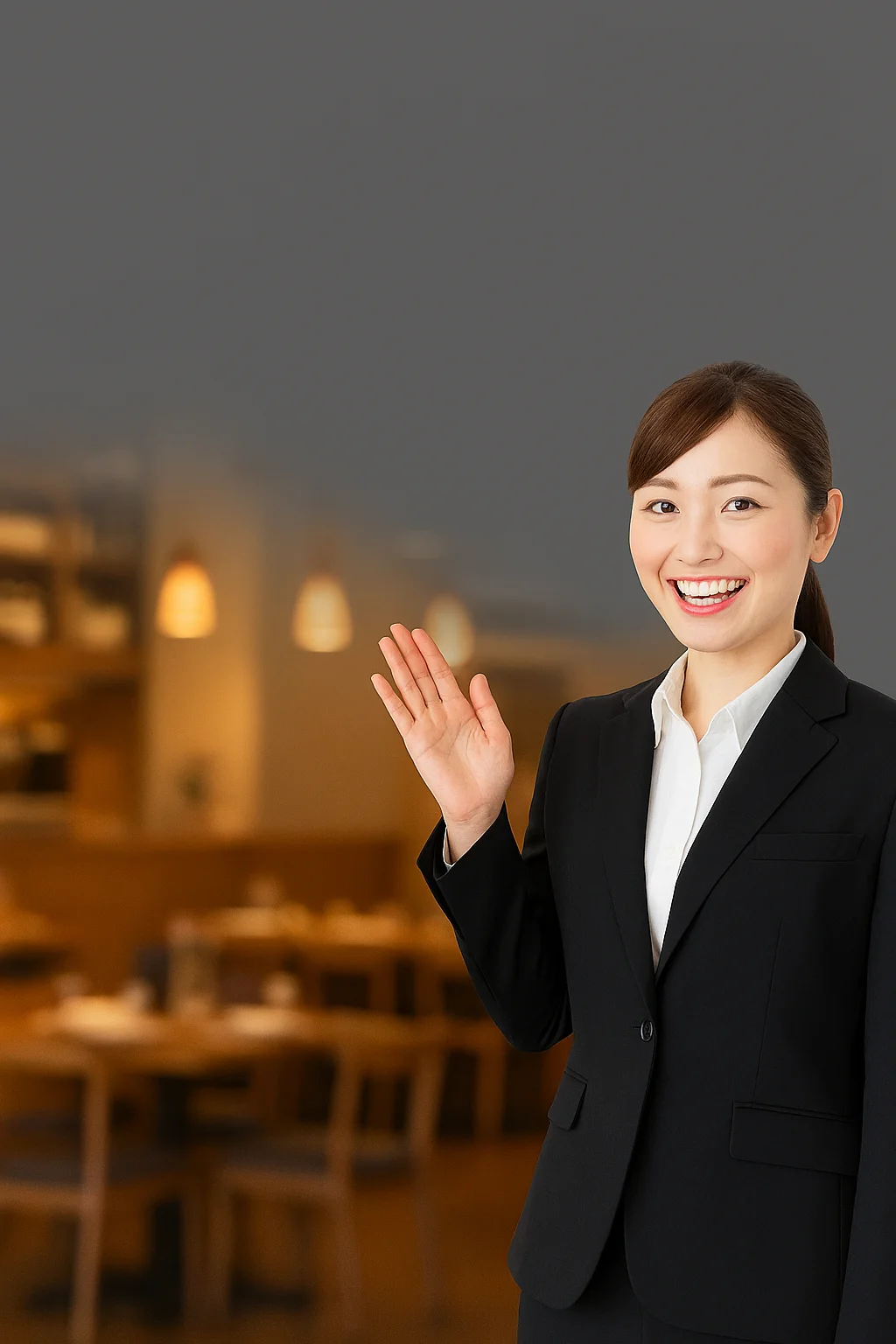 グルスタ求人イメージ:笑顔のスタッフと清潔な飲食店内をテレビCM風に表現したビジュアル